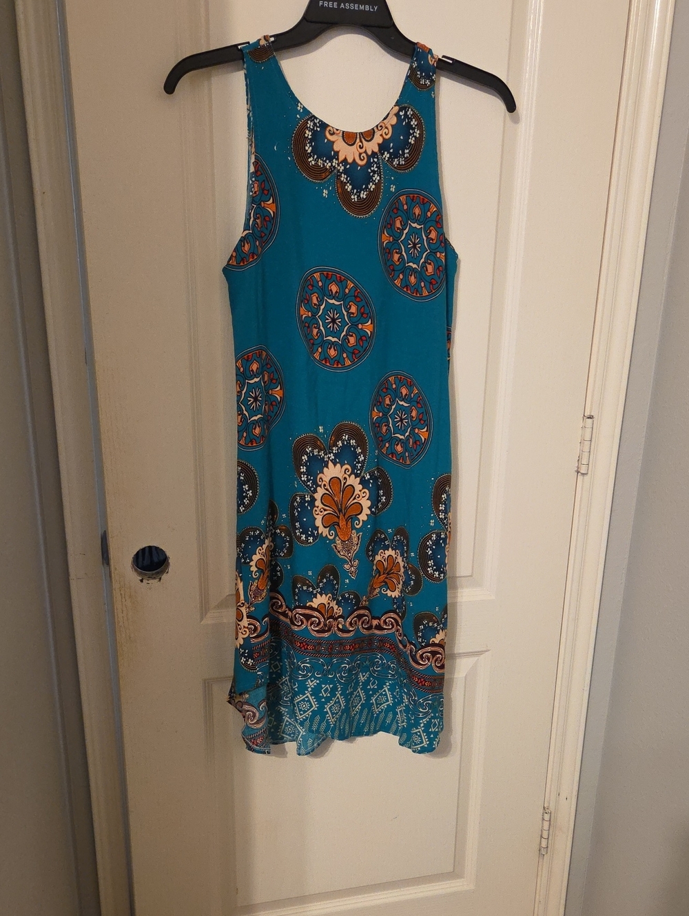 Source Unknown Teal and Brown Printed Midi Dress